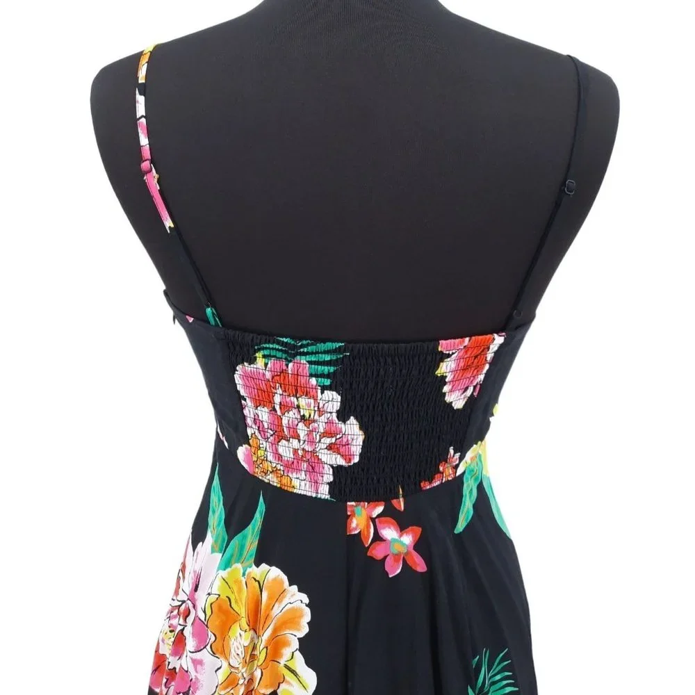 Old Navy The Cami Dress Black Floral Size M Tropical Summer Short Swing Rayon - Picture 7 of 11
